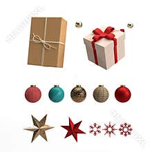 3d Christmas clip art. Set of Christmas decoration elements on white background