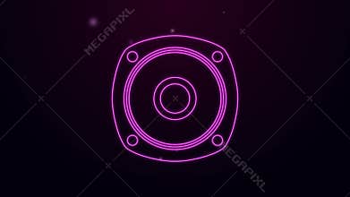 Glowing neon line Stereo speaker icon isolated on purple background. Sound system speakers. Music icon. Musical column
