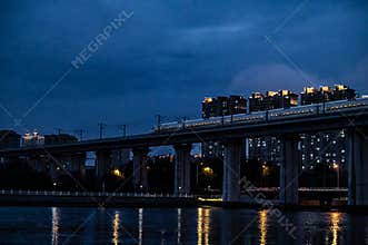 Night view of high-speed rail at Yitong River Viaduct, Changchun, China