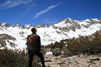Backpacker in mountains