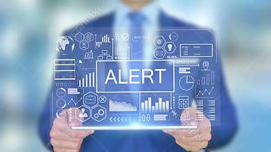 Alert, Businessman with Hologram Concept
