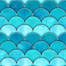 Mermaid fish scale wave japanese seamless pattern
