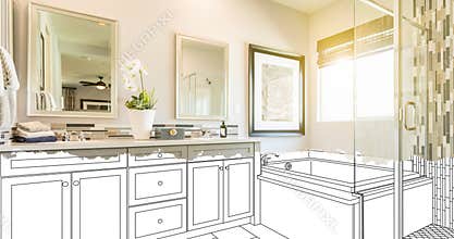 4k Custom Bathroom Drawing Transitioning to Photograph.