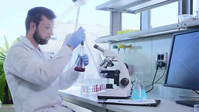 Scientist working in lab. Doctor making microbiology research. Biotechnology, chemistry, bacteriology, virology, dna and
