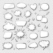 Cartoon thought bubble set. comic empty talk and speech balloons or clouds for fun discussion message vector symbols