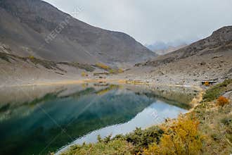 Beautiful scenery of Borith lake. Autumn season in Gilgit Baltistan, Pakistan.