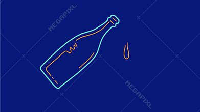 Champagne Wine Bottle Dripping Neon Sign 2D Animation