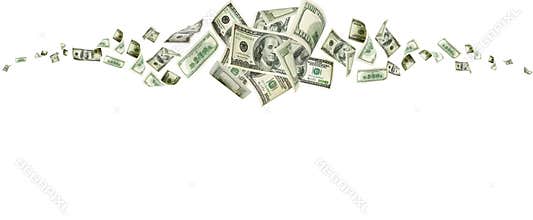 Us dollar. American money, falling cash. Flying hundred dollars
