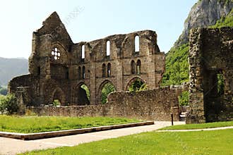 Remains of Aulps Abbey, Saint-Jean-d`Aulps, Haute-Savoie, French Alps