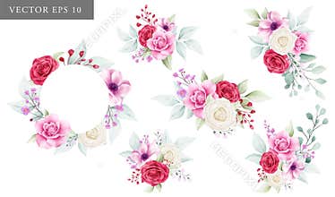 Flowers arrangements collection for wedding invitation compositon