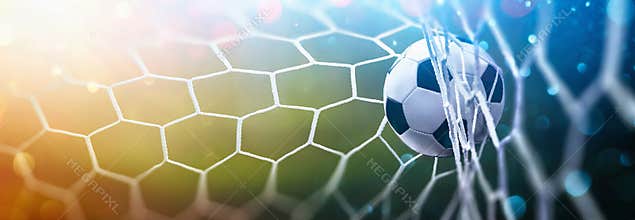 Soccer Ball in Goal. Multicolor Background