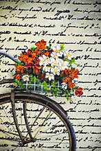 Bicycle with Flowers and Cursive Handwriting
