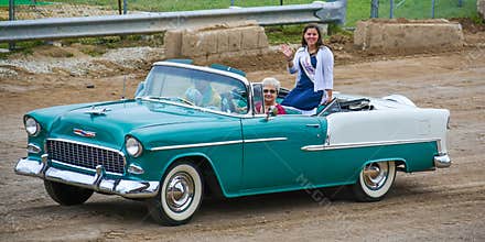 Antique Teal and White Chevrolet Convertible