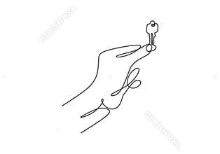The hand holds the keys to the car or apartment continuous line drawing vector illustration sign and symbol