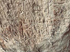 Gobustan, Azerbaijan, September, 11, 2019.  Ancient petroglyphs in Gobustan, Azerbaijan