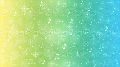 Abstract Music Notes and Staves in Pastel Blue, Green and Yellow Gradient Background