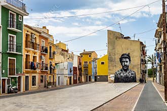 Colorful facades in Villajoyosa waterfront district, Costa Blanca, Spain