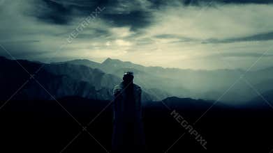 Medieval King and his Royal Guards Watching over his Vast Kingdom