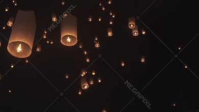 Lanterns loi krathong festival in Chiang Mai, Thailand