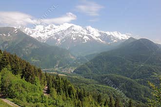Mont Blanc Massif seen from French Plateau d`Assy