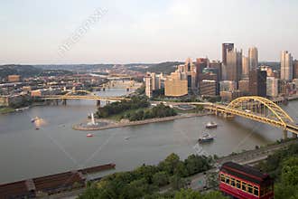 Modern city Pittsburgh on sunset PA USA