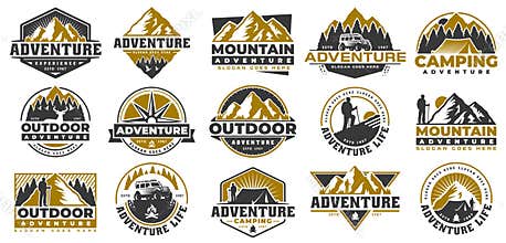 Set of Adventure and outdoor vintage logo template, badge or emblem style