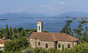 The beautiful Church of Santa Margherita in Meina, overlooking the Lake Maggiore, Novara, Italy