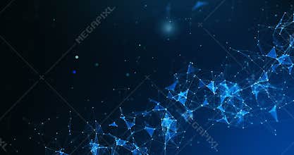 Abstract blue geometrical plexus on black background with lines and dots movement, seamless loop