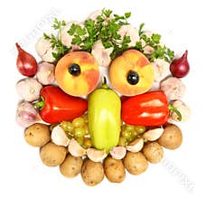 Cheerful face made from fruits and vegetables