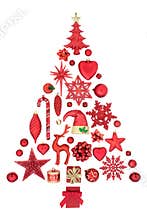 Abstract Christmas Tree with Red & Gold Decorations