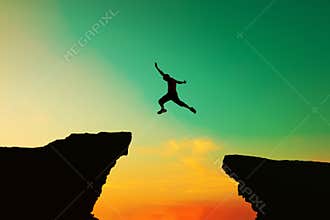 Men jumped from the old obstacles to new achievements, business, sucess, man.