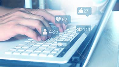 Man chat social media by laptop