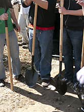 Volunteers ready for work at community farm