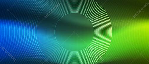 Vector Concentric Circles in Green and Blue Gradient Background Banner