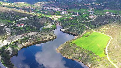 Scenic aerial view of Germasogeia dam and surroundings. Limassol District, Cyprus