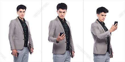 Business caucasian Man wear gray proper Suit