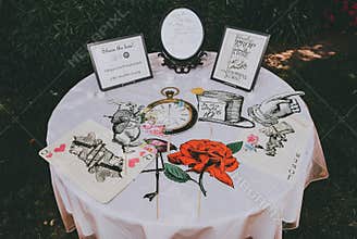 Alice in Wonderland characters and decorations