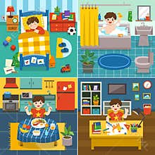 Illustration of The daily routine of Adorable little Boy.