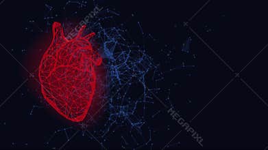 Futuristic medical concept with red human heart
