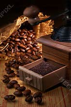 Coffee grinder with coffee beans