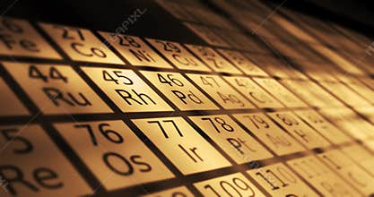 The Periodic Table of Elements passing by the camera in cinematic atmosphere Retro Version - V2