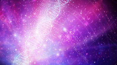 DNA spiral glowing in Universe fractals