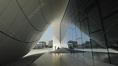 Baku, Azerbaijan - 2019: Heydar Aliyev Center. Futuristic and white and shiny.