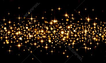 Gold confetti on black background, holiday, Christmas, party, gold, circles, stars, bokeh, glitter, star Shine, lights