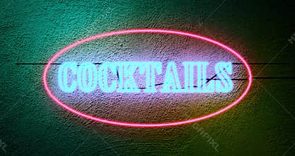Neon cocktails sign outside tropical bar shows nightclub entrance - 4k