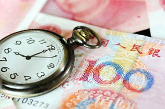 An old pocket watch and RMB