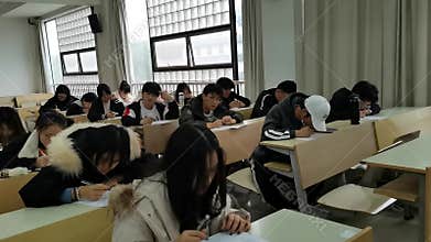 Chinese college students during an English exam in China.