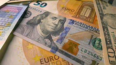 Currency banknotes euro, dollar background. Money, finance