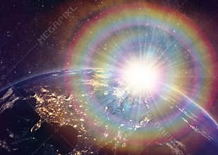 Angel touch, divine intervention, synchronicity, giving blessings, watching over Earth planet from space, orbit