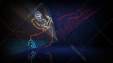 Olympus. Ancient Greek mythology.  Computer simulation of an animated laser show on a water screen based on a real laser show